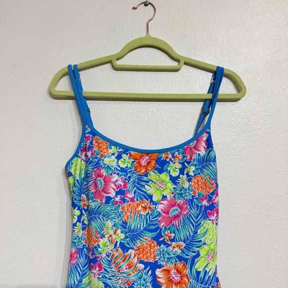 Into the Bleu by Amerex Blue Floral One Piece Swimsuit Dress Sz 10 NWT - Picture 2 of 11